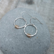 Load image into Gallery viewer, Sterling Silver Circle Earrings with Four Gold Rings
