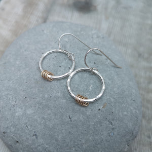 Sterling Silver Circle Earrings with Four Gold Rings