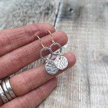 Load image into Gallery viewer, Sterling Silver Hammered Disc and Circle Drop Earrings