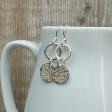 Load image into Gallery viewer, Sterling Silver Hammered Disc and Circle Drop Earrings