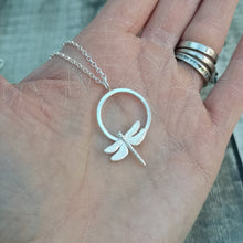 Load image into Gallery viewer, Sterling Silver Circle Necklace with Dragonfly