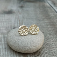Load image into Gallery viewer, Gold Hammered Disc Stud Earrings