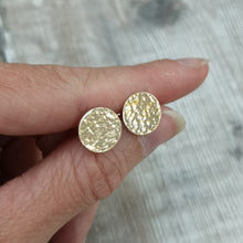 Load image into Gallery viewer, Gold Hammered Disc Stud Earrings