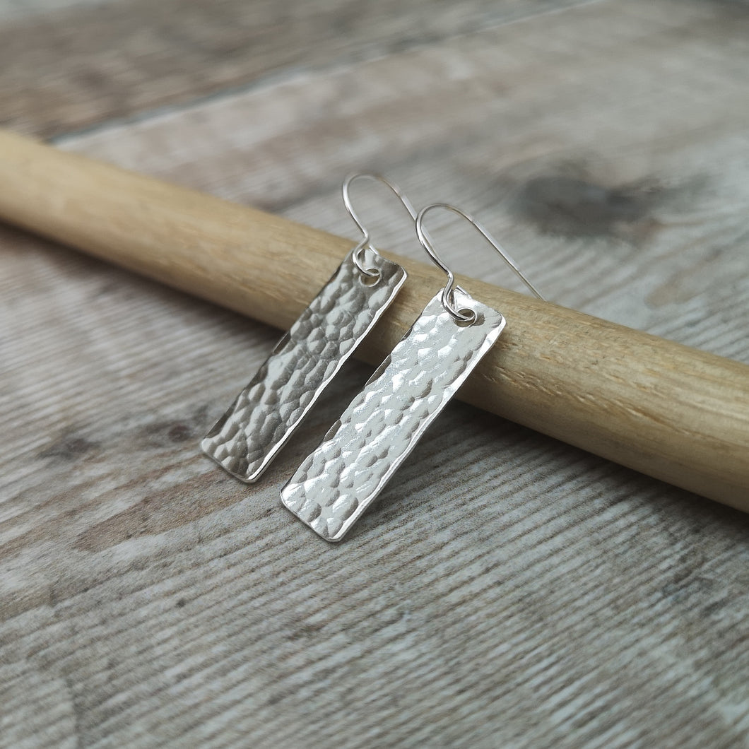 Sterling Silver Hammered Rectangle Earrings