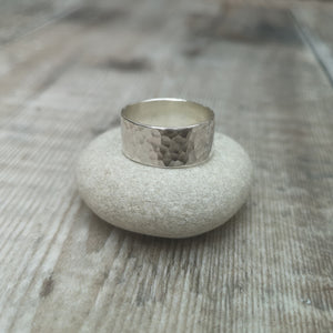 Sterling Silver Wide Hammered Ring