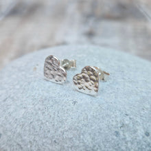 Load image into Gallery viewer, Sterling Silver Hammered Heart Stud Earrings