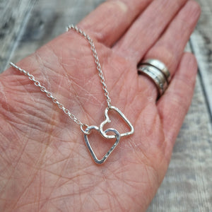 Sterling Silver Linked Two Heart Necklace