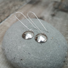 Load image into Gallery viewer, Sterling Silver Long Hammered Dome Earrings