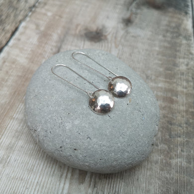 Sterling Silver Long Hammered Dome Earrings