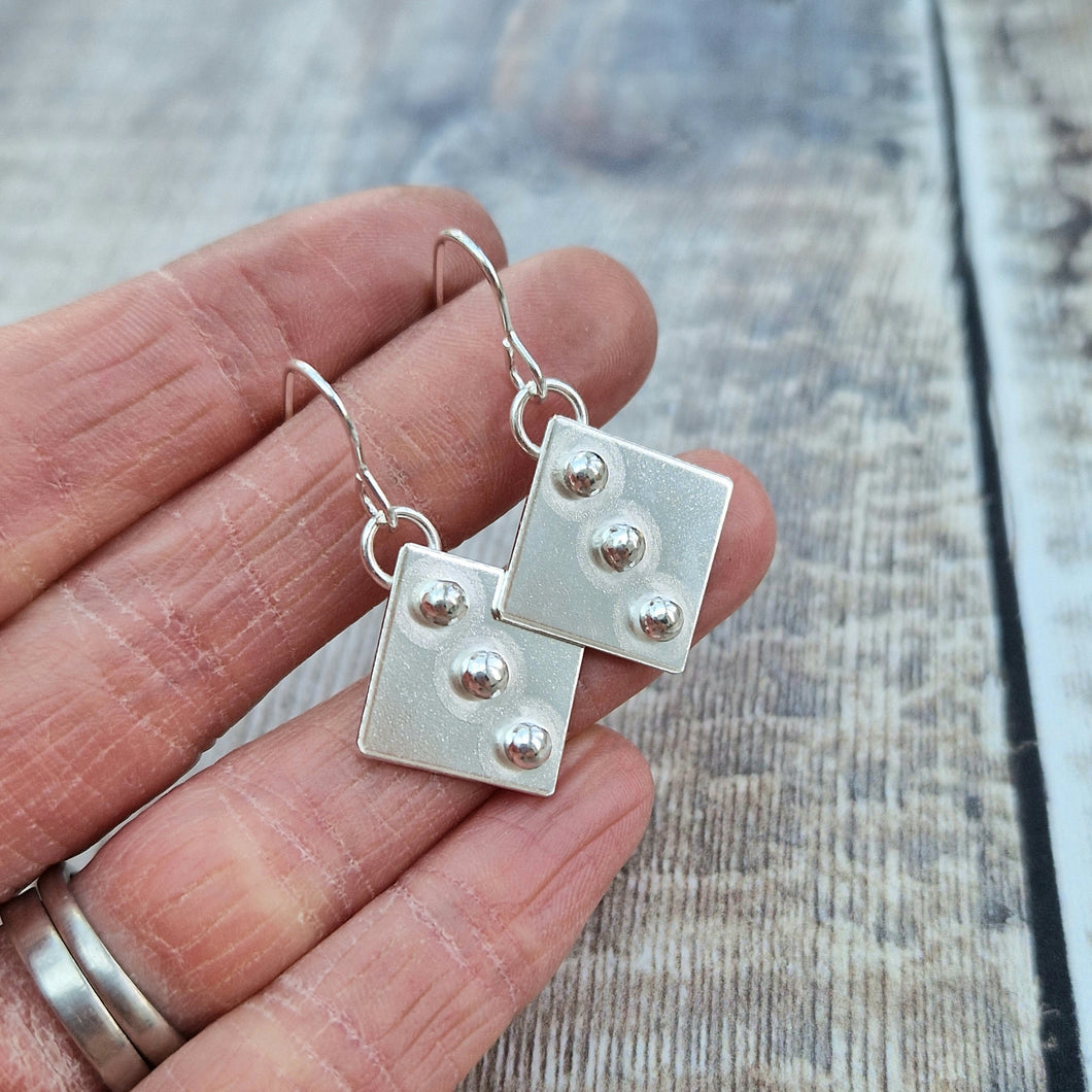 Sterling Silver Square Earrings with Pebbles