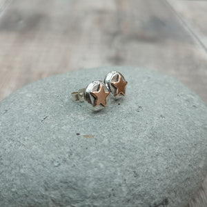 Sterling Silver Pebble Stud Earrings with Copper Stars