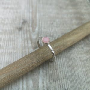 Sterling Silver Pink Opal Gemstone Ring - UK Size Q