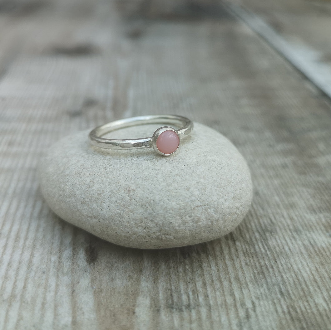 Sterling Silver Pink Opal Gemstone Ring - UK Size Q