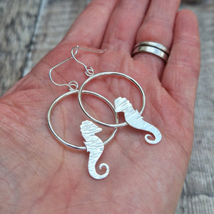 Sterling Silver Sea Horse Circle Earrings - SAMPLE