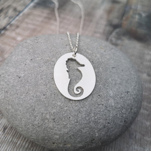 Sterling Silver Oval Seahorse Necklace