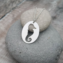 Load image into Gallery viewer, Sterling Silver Oval Seahorse Necklace