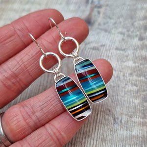 Sterling Silver Colourful Rectangle Surfite Earrings