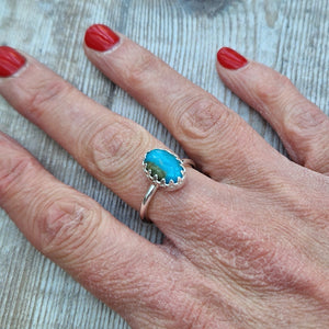 Sterling Silver Turquoise Gemstone Ring - UK Size N